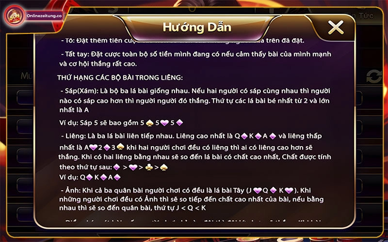 Cách tính điểm và xếp hạng tay bài liêng